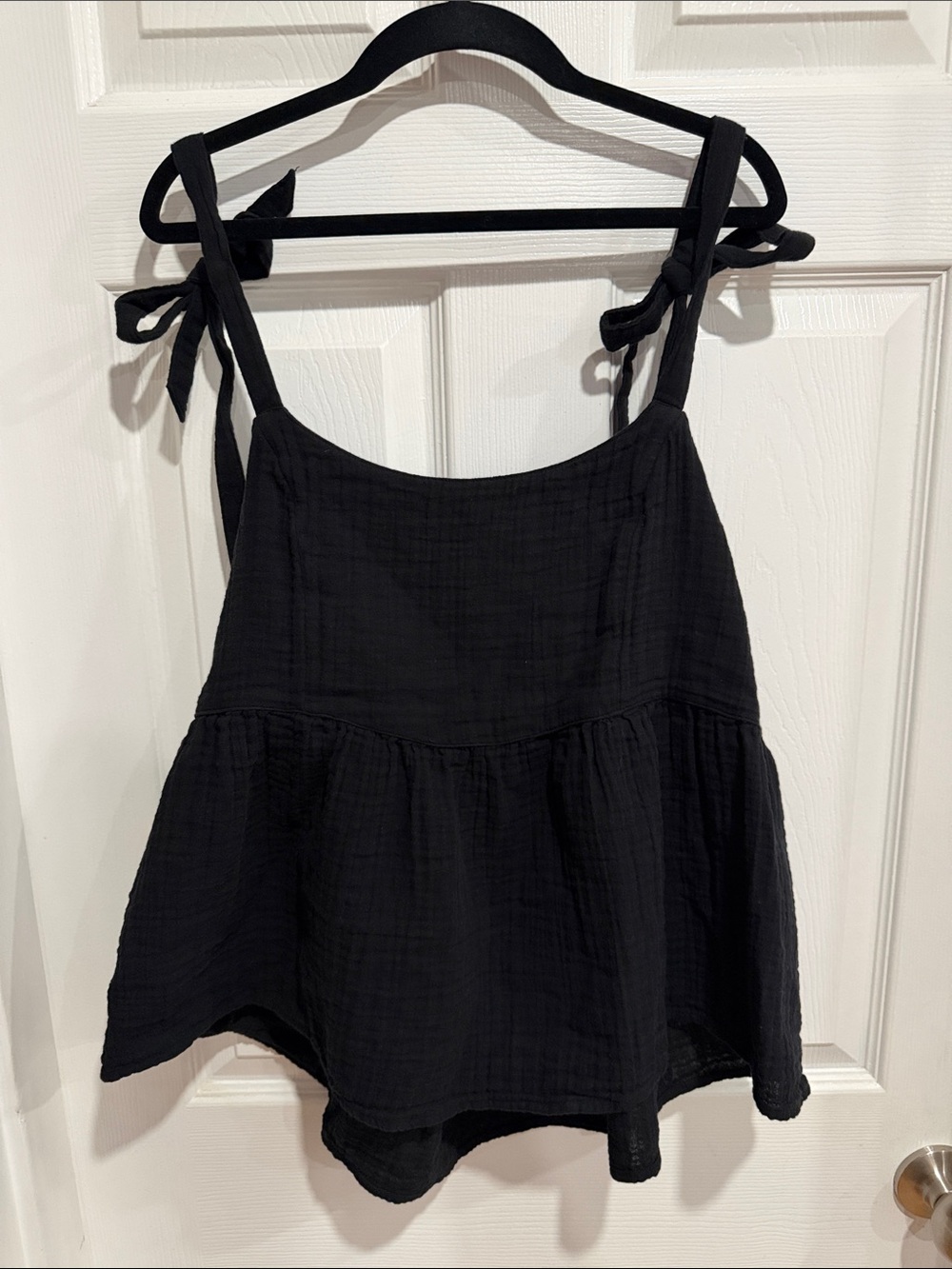 Women’s Black Tie-Shoulder Babydoll Tank Top